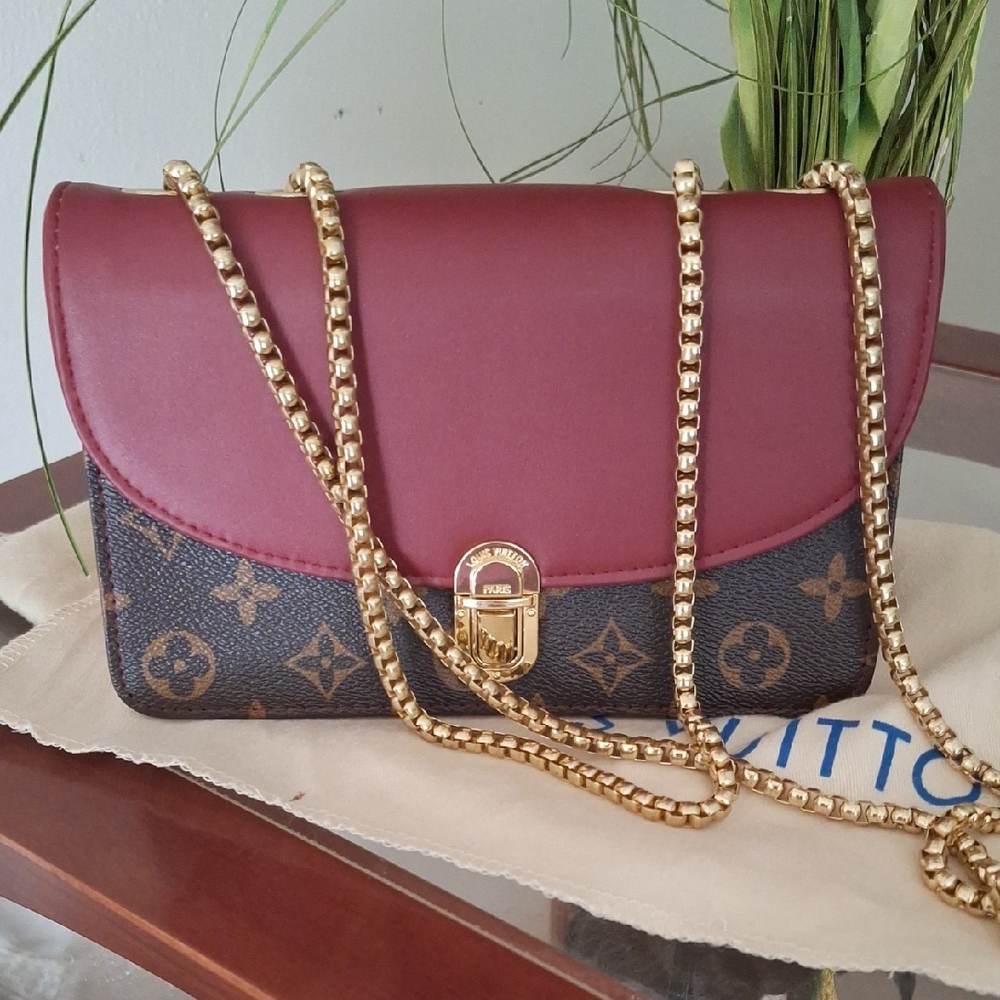 Burgundy and Monogram Crossbody Bag